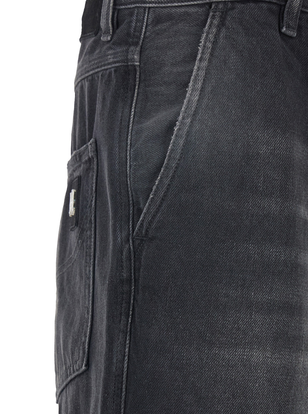 Amiri Men Black Jeans With Wide Leg And Logo Patch On The Back In Denim For Men