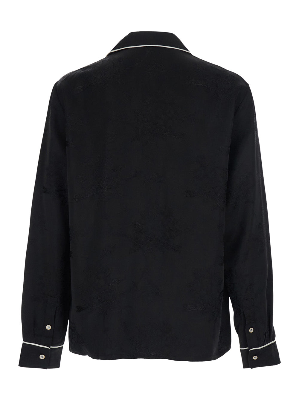Amiri Men Black Long-Sleeved Shirt With Cuban Collar And Tone-On-Tone Floral Embroidery In Viscose For Men