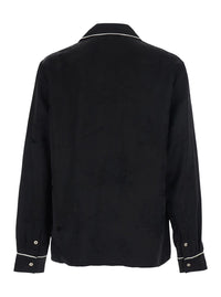 Amiri Men Black Long-Sleeved Shirt With Cuban Collar And Tone-On-Tone Floral Embroidery In Viscose For Men