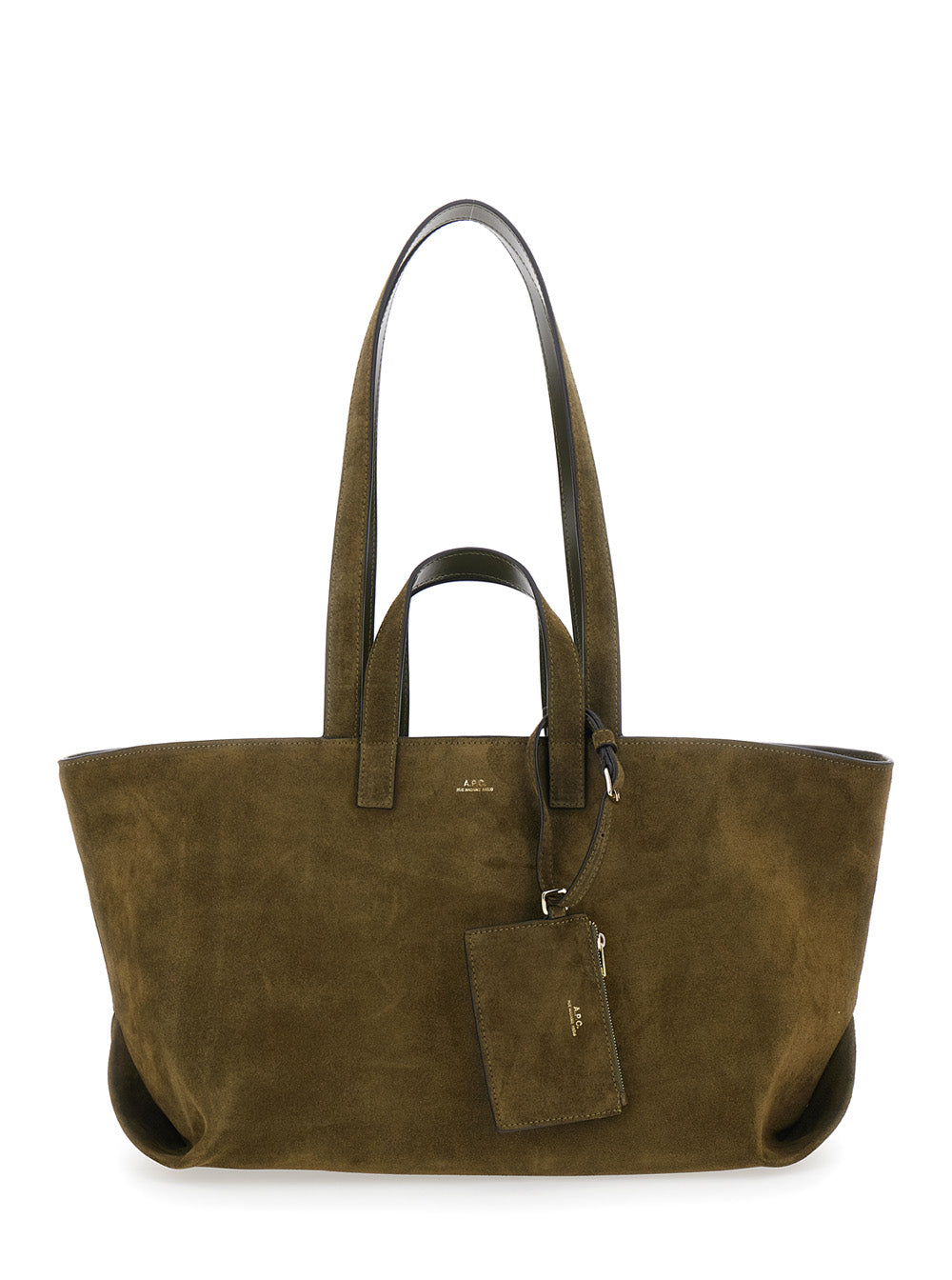 A.P.C. A.P.C. Women “Le Drummer” Green Shopper With Four Handles And Logo Lettering On The Front In Suede Woman