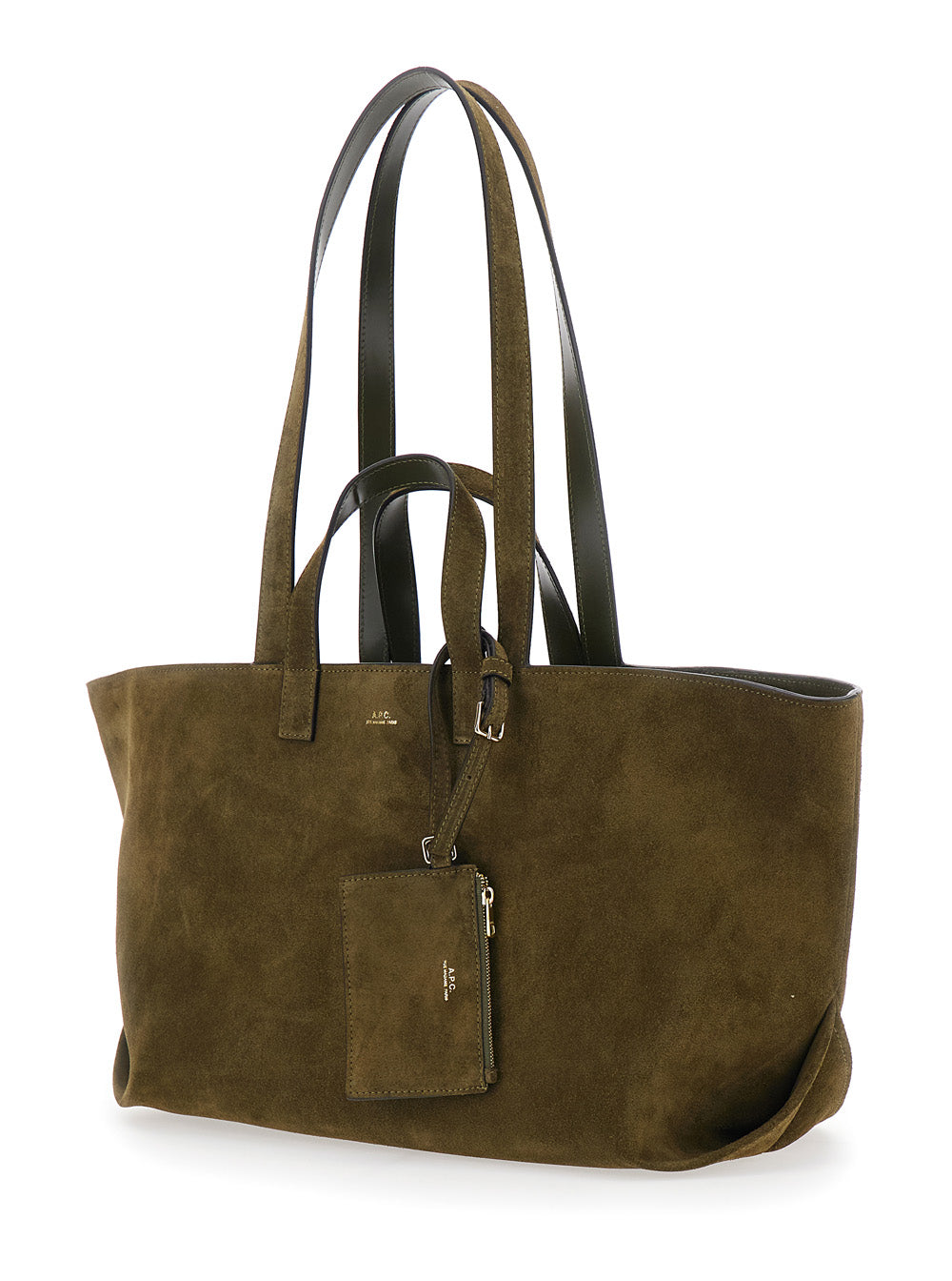 A.P.C. A.P.C. Women “Le Drummer” Green Shopper With Four Handles And Logo Lettering On The Front In Suede Woman