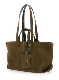 A.P.C. A.P.C. Women “Le Drummer” Green Shopper With Four Handles And Logo Lettering On The Front In Suede Woman