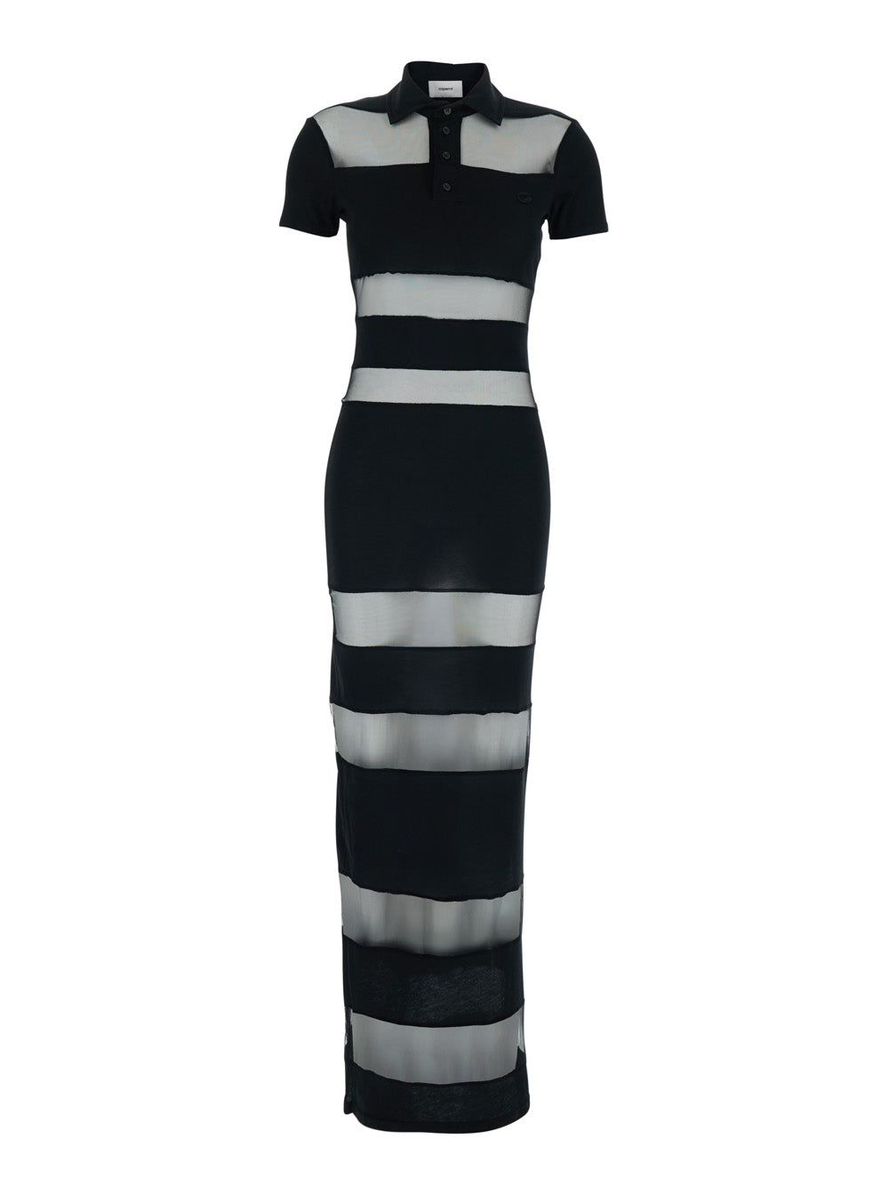 Coperni Women Black Long Dress With Logo Embroidery On The Front And All-Over Stripes In Cotton Blend Woman