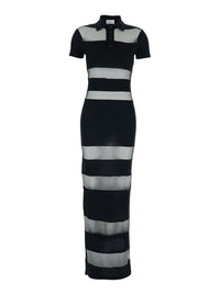 Coperni Women Black Long Dress With Logo Embroidery On The Front And All-Over Stripes In Cotton Blend Woman