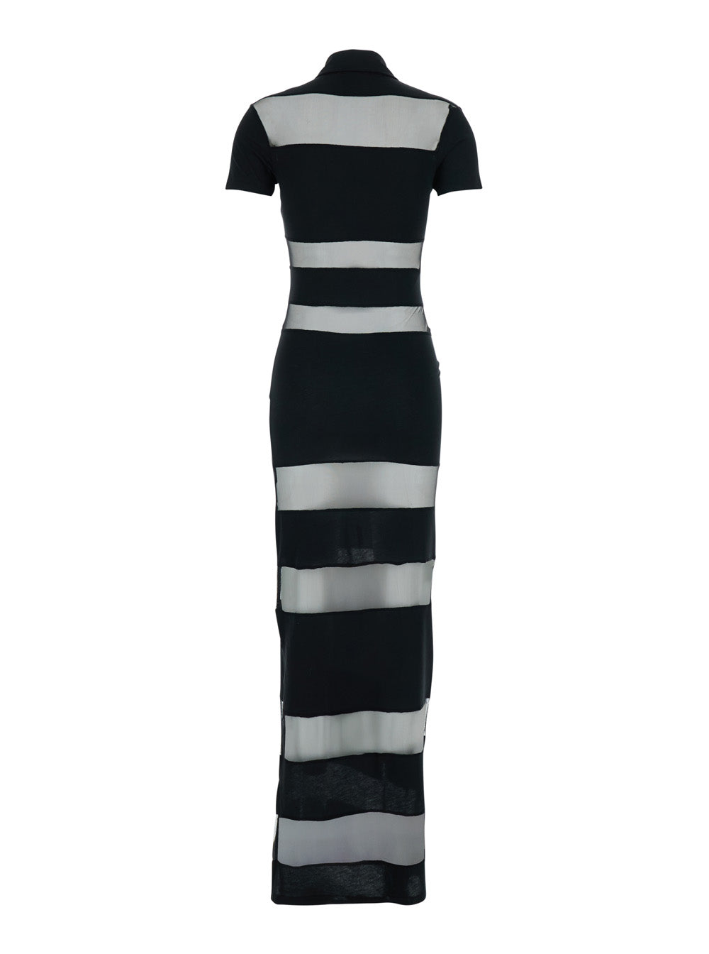 Coperni Women Black Long Dress With Logo Embroidery On The Front And All-Over Stripes In Cotton Blend Woman