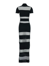 Coperni Women Black Long Dress With Logo Embroidery On The Front And All-Over Stripes In Cotton Blend Woman