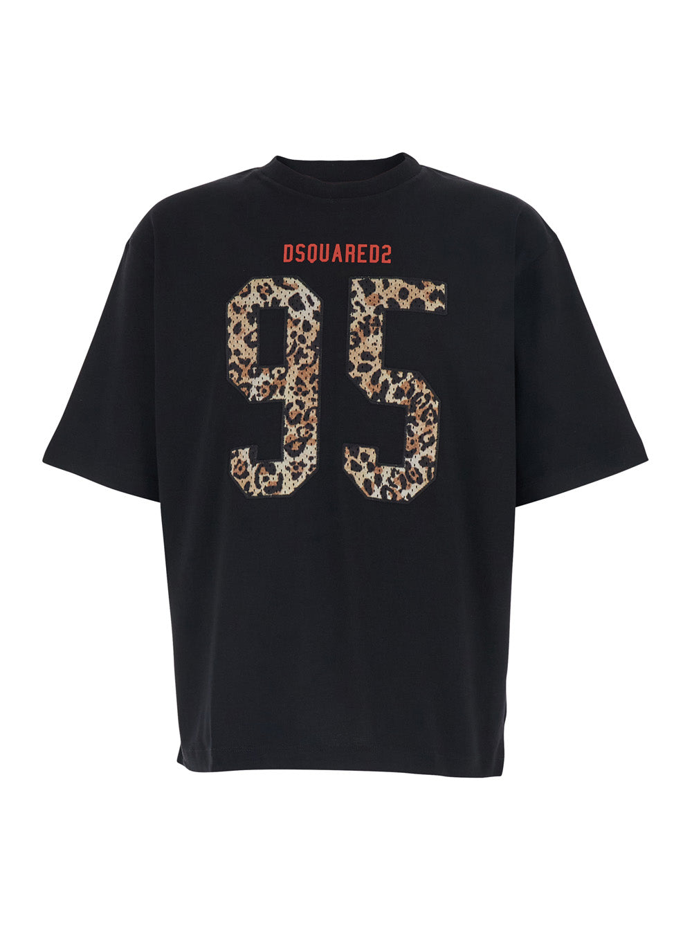 Dsquared2 Men Black T-Shirt With Maxi Logo On The Front In Cotton For Men