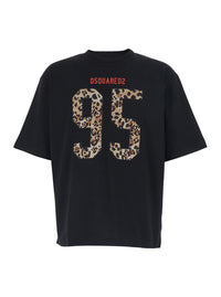 Dsquared2 Men Black T-Shirt With Maxi Logo On The Front In Cotton For Men