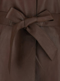 P.A.R.O.S.H. Women Brown Leather Jacket With Wide Collar And Front Belt For Women