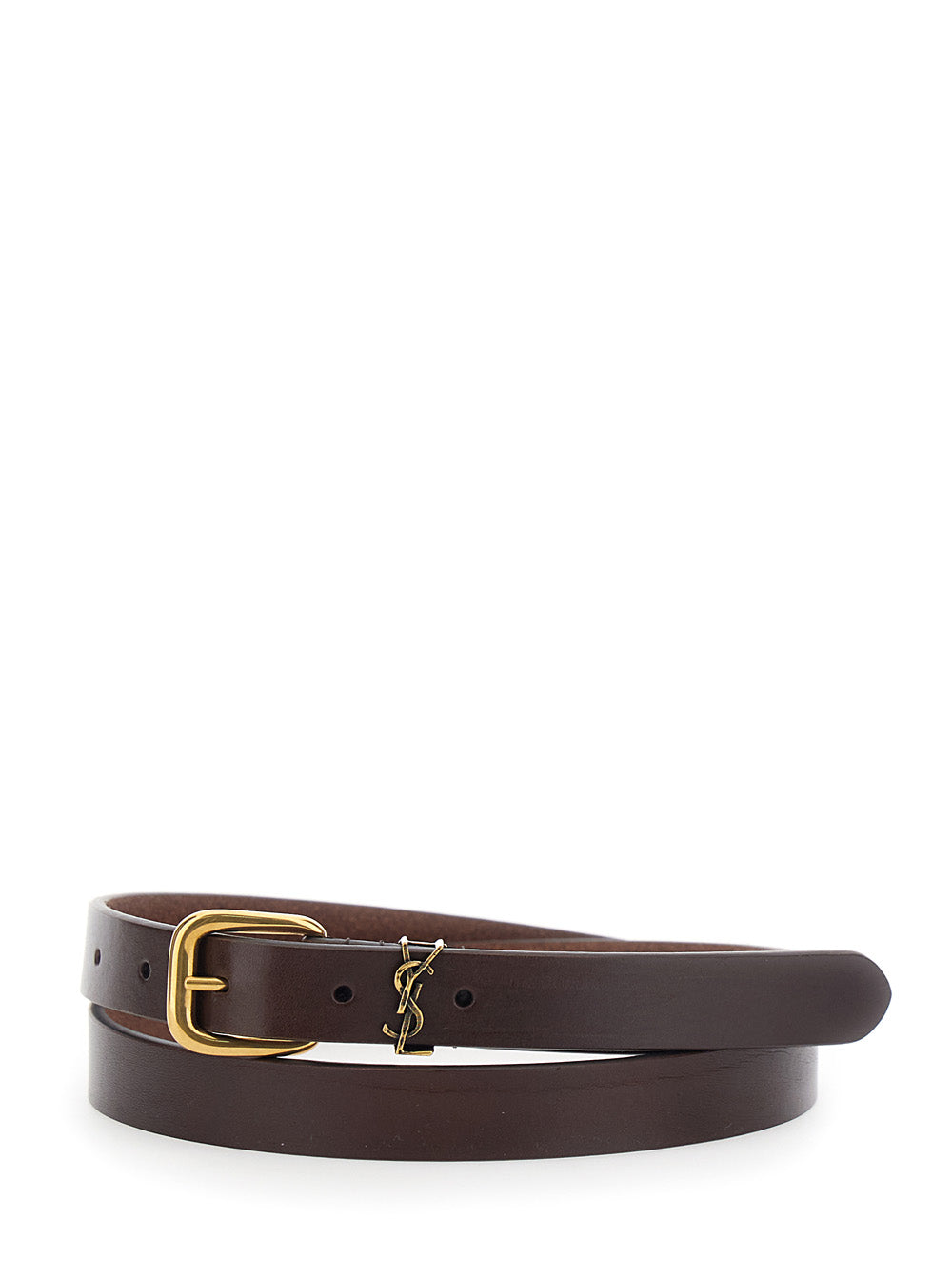 Saint Laurent Men Belt With Cassandre Plate On The Front And Adjustable Buckle Closure In Brown Leather For Men