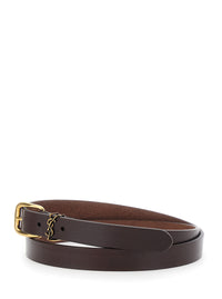 Saint Laurent Men Belt With Cassandre Plate On The Front And Adjustable Buckle Closure In Brown Leather For Men