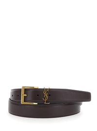 Saint Laurent Men Belt With Cassandre Plate On The Front And Adjustable Buckle Closure In Brown Leather For Men