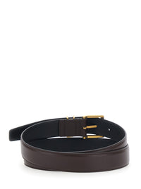 Saint Laurent Men Belt With Cassandre Plate On The Front And Adjustable Buckle Closure In Brown Leather For Men