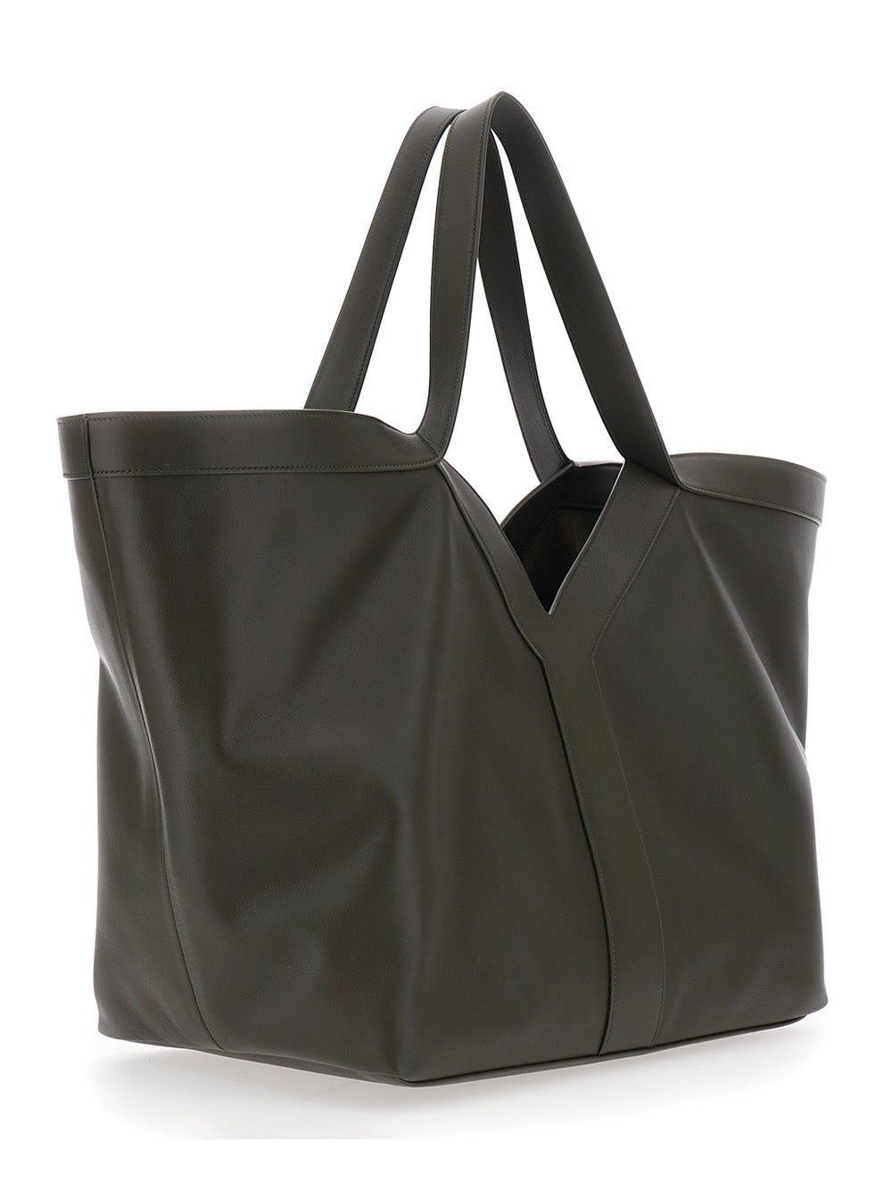 Saint Laurent Women Green Leather Shoulder Bag With Hook Closure And Two Top Handles For Women