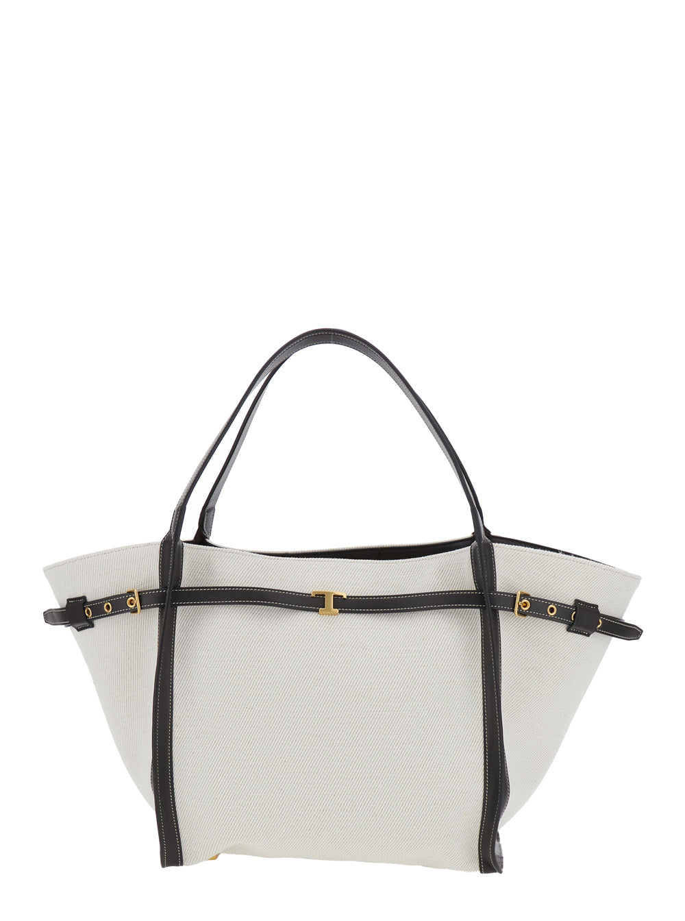 Tod's Women White Cotton Blend Tote Bag With Leather Strap For Women