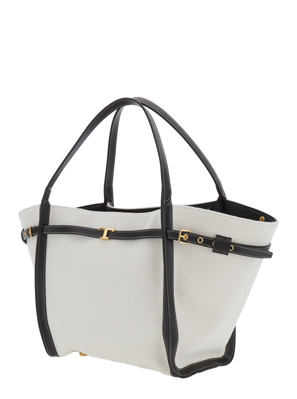 Tod's Women White Cotton Blend Tote Bag With Leather Strap For Women