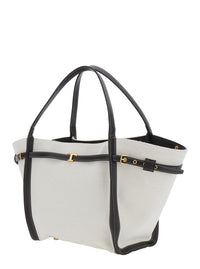 Tod's Women White Cotton Blend Tote Bag With Leather Strap For Women