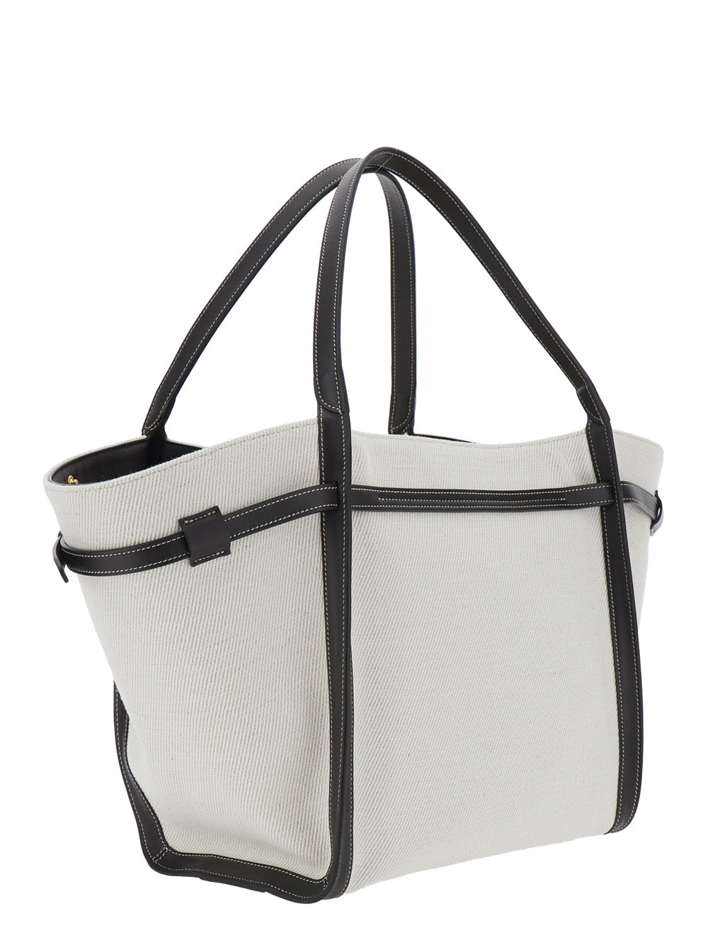 Tod's Women White Cotton Blend Tote Bag With Leather Strap For Women