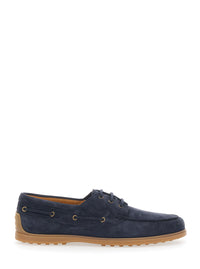 TOD'S Tod's Men Blue Boat Loafers With Logo Lettering On Back In Suede Man