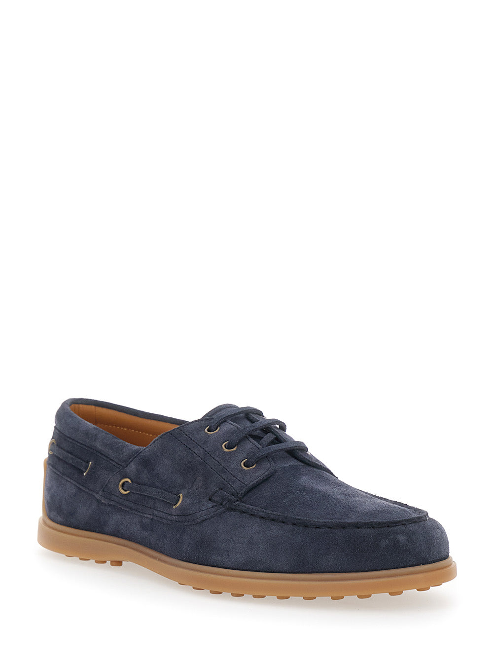 TOD'S Tod's Men Blue Boat Loafers With Logo Lettering On Back In Suede Man