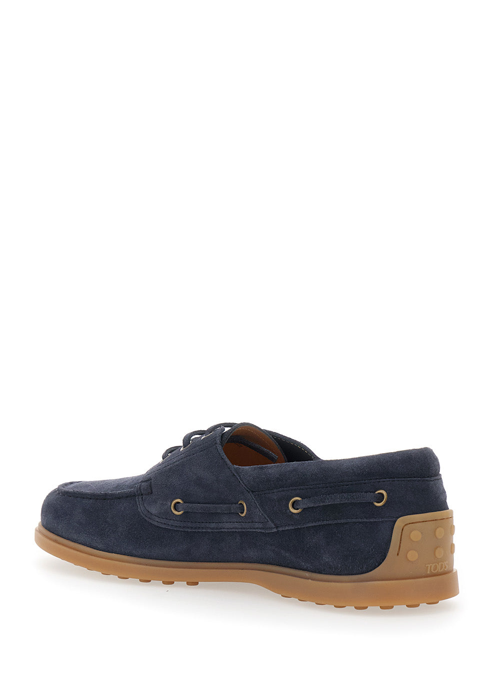TOD'S Tod's Men Blue Boat Loafers With Logo Lettering On Back In Suede Man