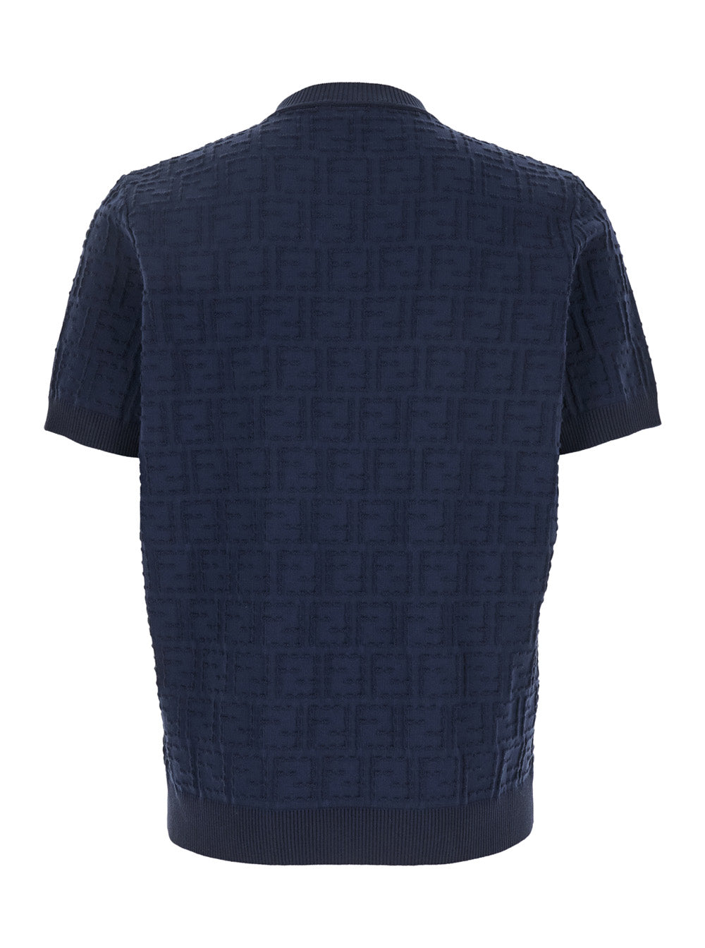 Fendi Men Blue T-Shirt With All-Over Ff Logo Embroidery In Cotton For Men