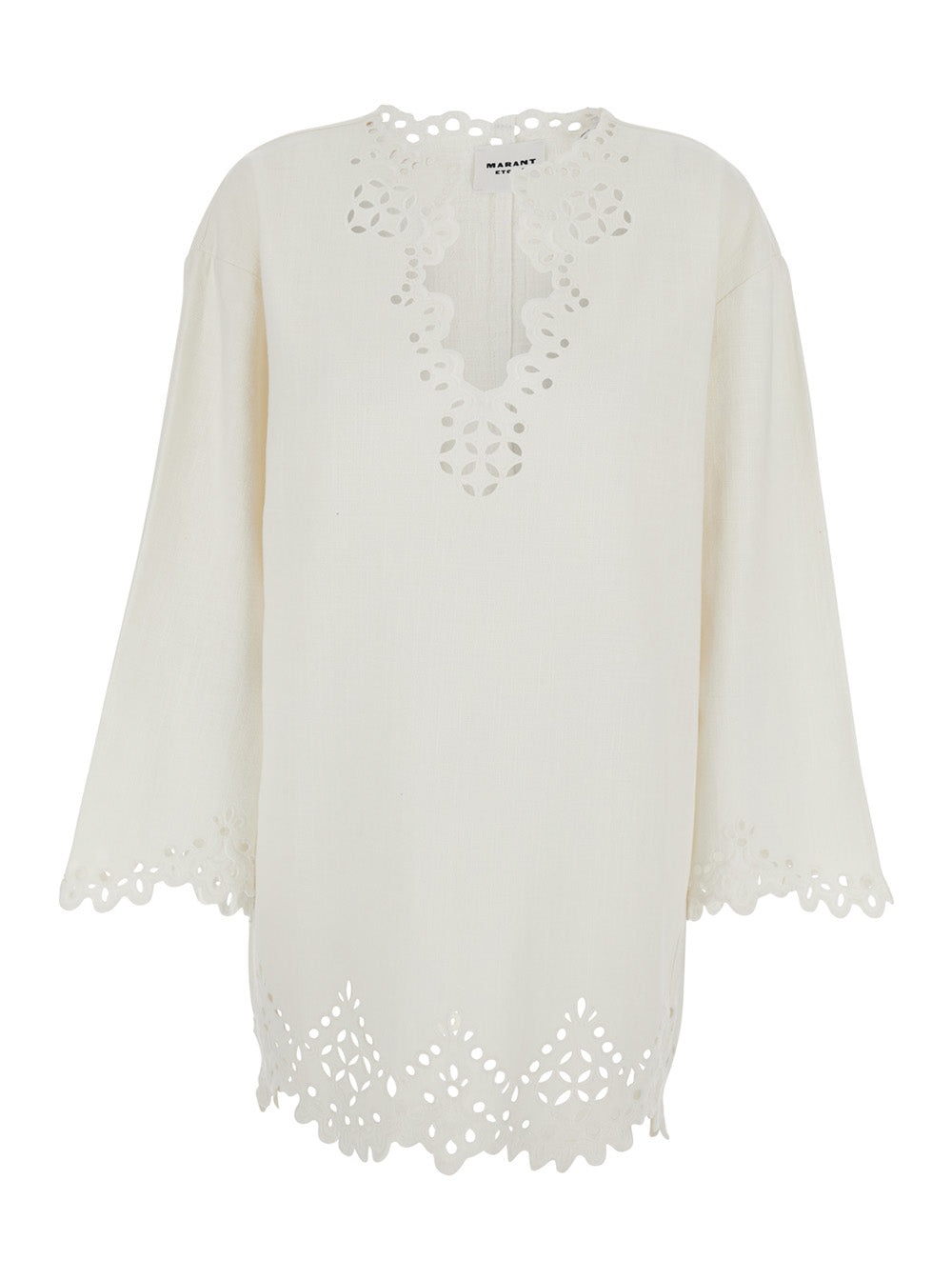 Isabel Marant Etoile Women Dress 'Sherazade' Crew Neck With Cut-Out Details And Scalloped Hem In White Cotton For Women