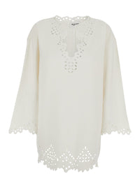 Isabel Marant Etoile Women Dress 'Sherazade' Crew Neck With Cut-Out Details And Scalloped Hem In White Cotton For Women