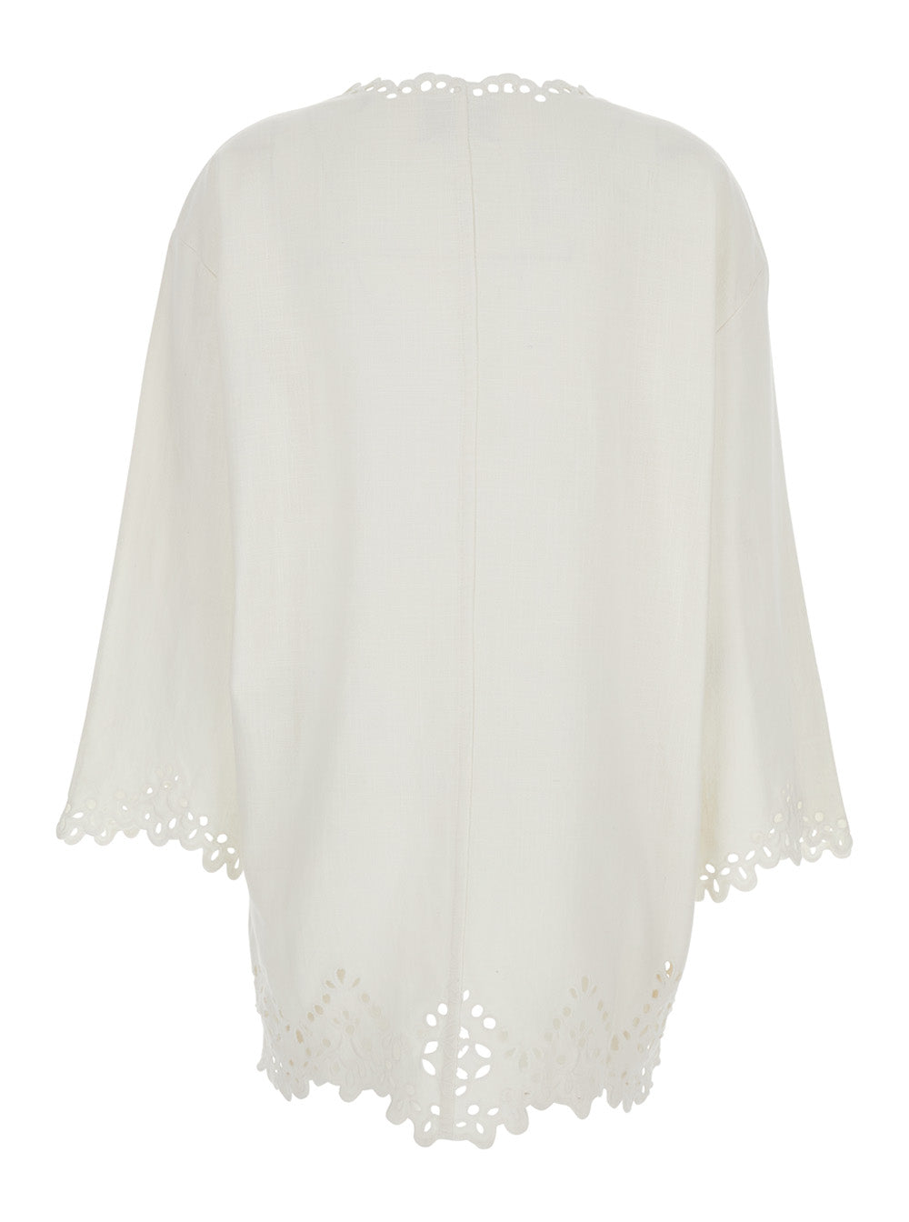 Isabel Marant Etoile Women Dress 'Sherazade' Crew Neck With Cut-Out Details And Scalloped Hem In White Cotton For Women