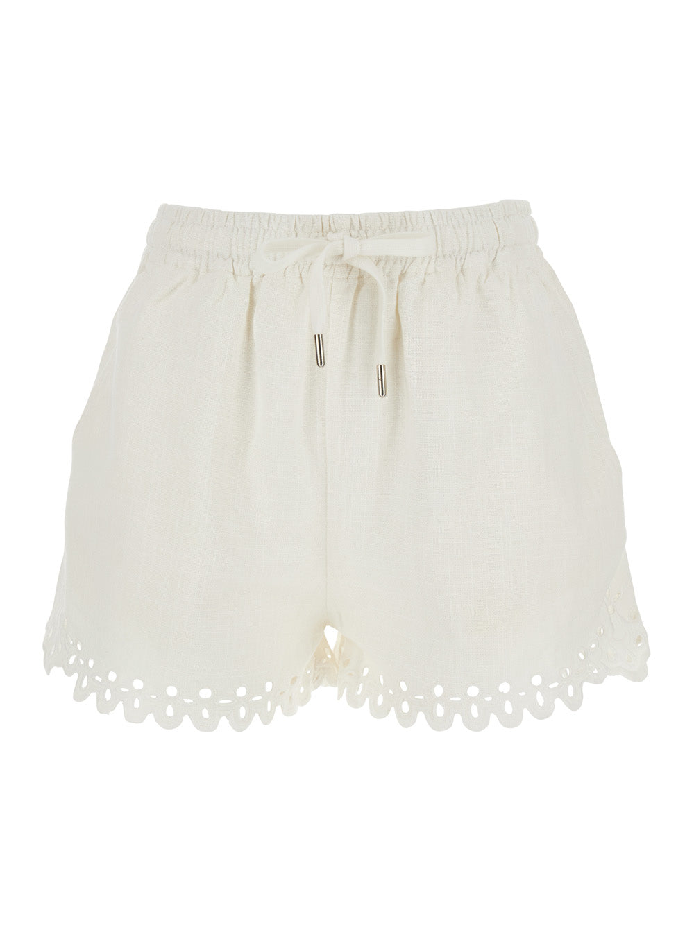 Isabel Marant Etoile Women Balyme White Shorts With Elastic Waist And Drawstring And Scalloped Hem In Cotton For Women