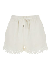 Isabel Marant Etoile Women Balyme White Shorts With Elastic Waist And Drawstring And Scalloped Hem In Cotton For Women