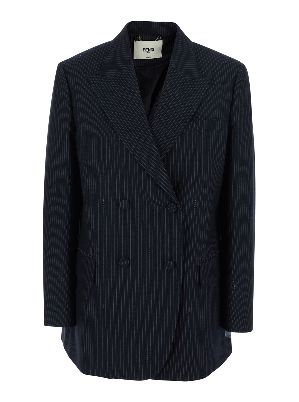 Fendi Women Blue Double-Breasted Jacket With Peak Revers And Pinstripe Motif In Wool Blend Women