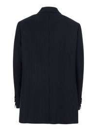 Fendi Women Blue Double-Breasted Jacket With Peak Revers And Pinstripe Motif In Wool Blend Women