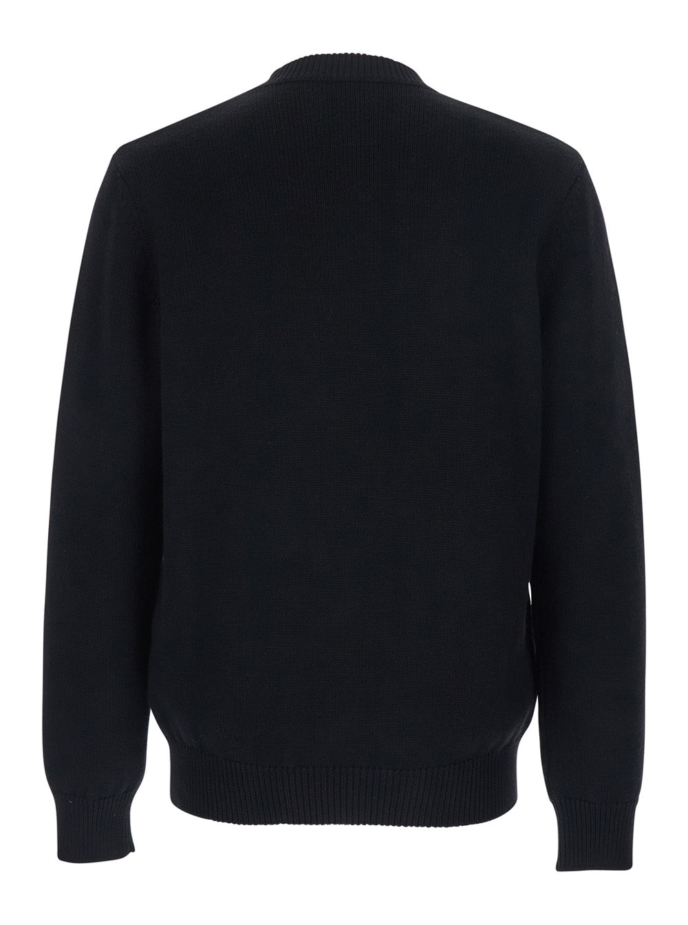 Fendi Men Black Crewneck Sweater With Ff Embroidery On The Front In Wool For Men