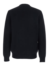 Fendi Men Black Crewneck Sweater With Ff Embroidery On The Front In Wool For Men