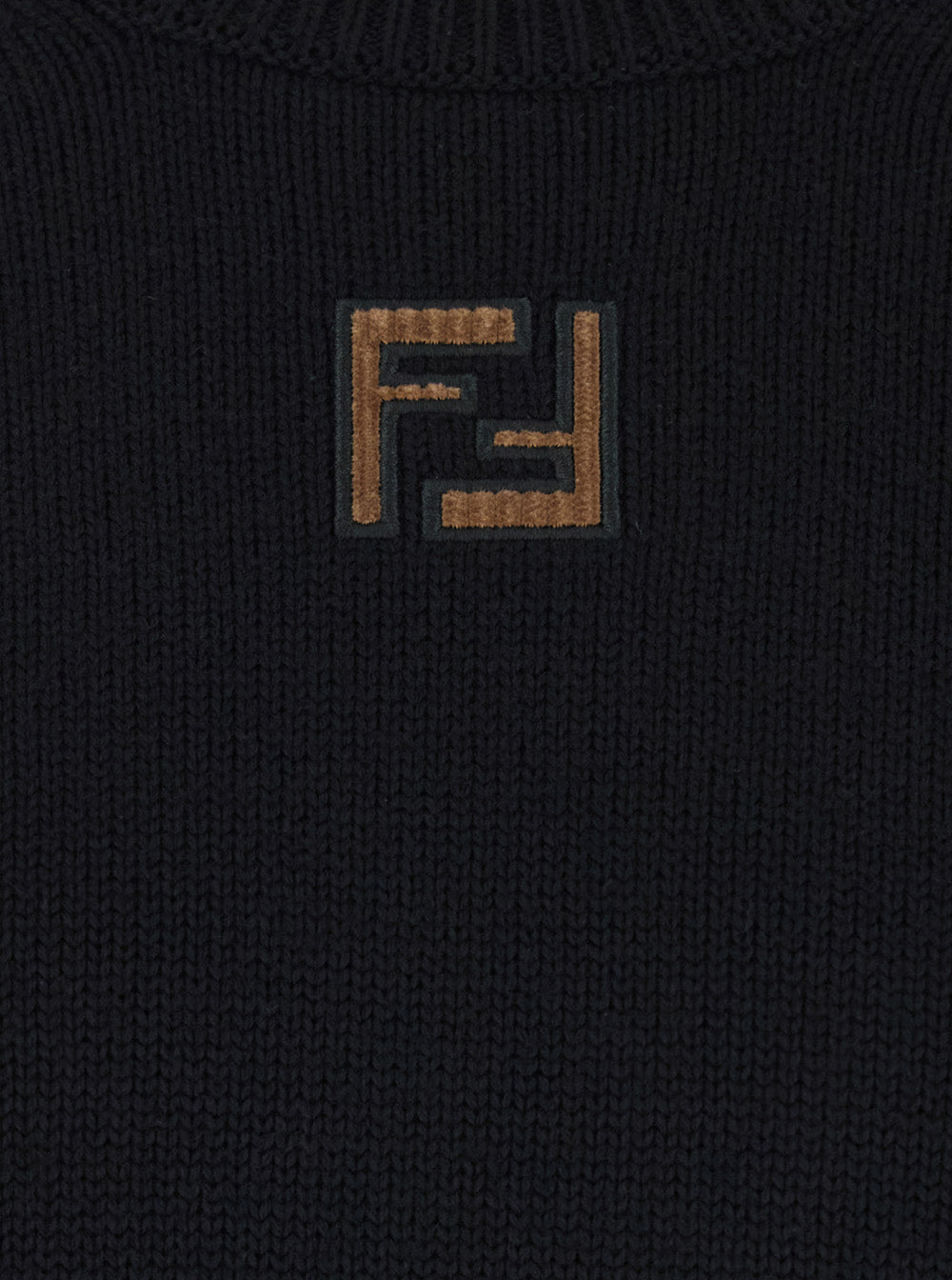 Fendi Men Black Crewneck Sweater With Ff Embroidery On The Front In Wool For Men