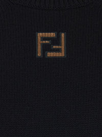 Fendi Men Black Crewneck Sweater With Ff Embroidery On The Front In Wool For Men