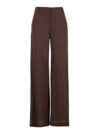 Leplain Women Brown Wide-Leg Linen Pants For Women