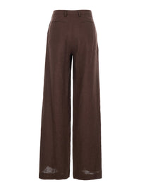 Leplain Women Brown Wide-Leg Linen Pants For Women