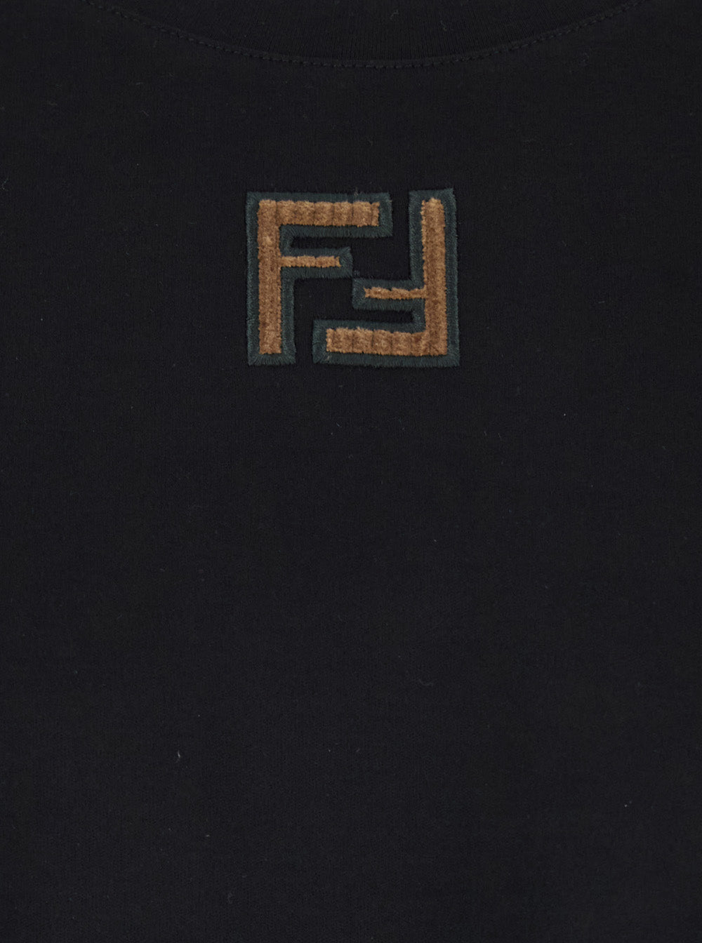 Fendi Men Black Crewneck T-Shirt With Ff Embroidery On The Front In Cotton Man