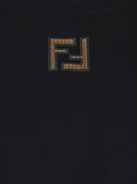 Fendi Men Black Crewneck T-Shirt With Ff Embroidery On The Front In Cotton Man