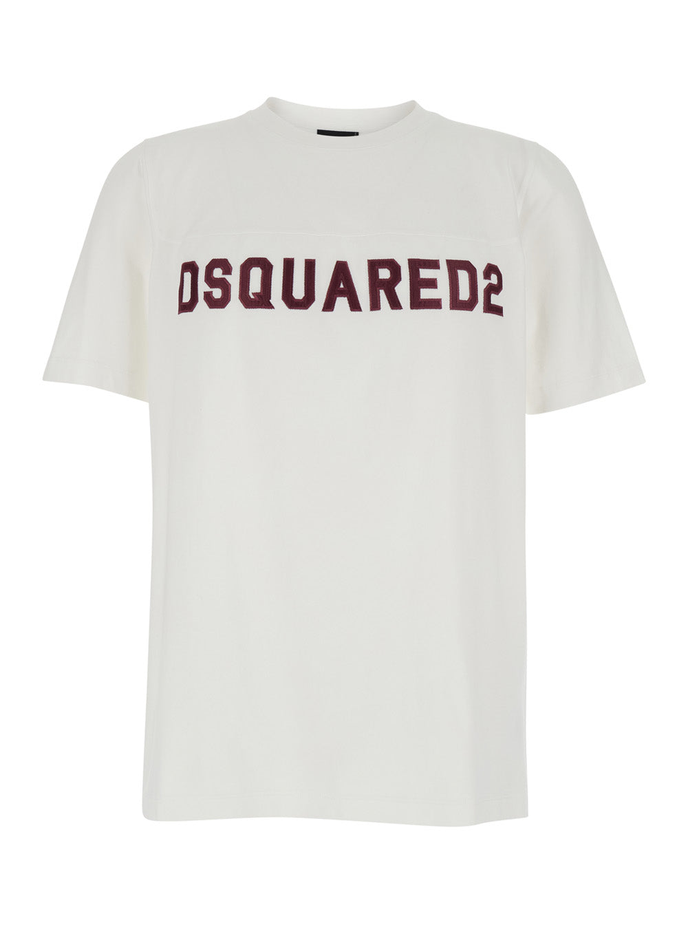 Dsquared2 Men White Crew Neck T-Shirt With Logo Lettering On The Front In Cotton For Men