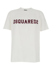 Dsquared2 Men White Crew Neck T-Shirt With Logo Lettering On The Front In Cotton For Men