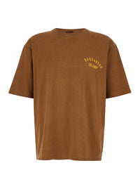 Dsquared2 Men Brown Crew Neck T-Shirt With Logo Print On The Front In Cotton For Men