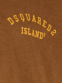 Dsquared2 Men Brown Crew Neck T-Shirt With Logo Print On The Front In Cotton For Men
