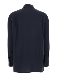 Max Mara Women Blue Silk Lon-Sleeved Shirt With Applied Pocket In Silk For Women