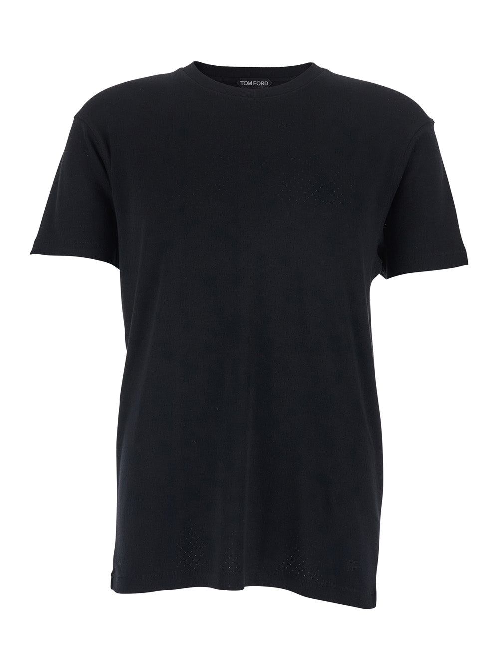 Tom Ford Men Black T-Shirt With Logo Embroidery On The Front And Perforated Design In Cotton Man