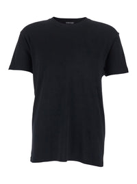 Tom Ford Men Black T-Shirt With Logo Embroidery On The Front And Perforated Design In Cotton Man
