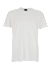 Tom Ford Men White Crew Neck T-Shirt With Logo Embroidery On The Front And Perforated Design In Cotton For Men