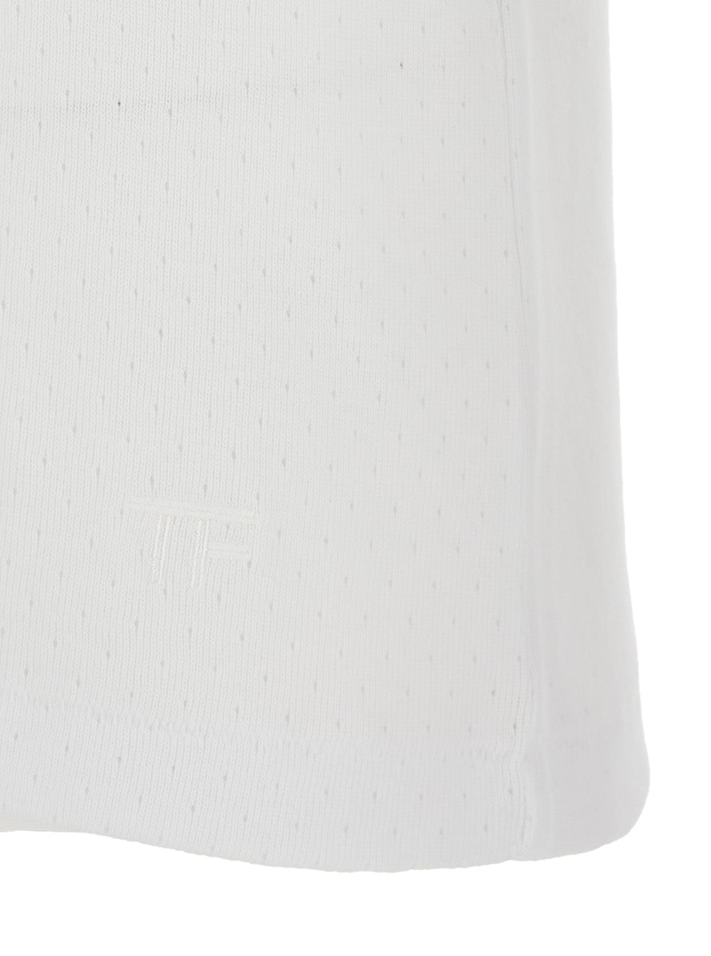 Tom Ford Men White Crew Neck T-Shirt With Logo Embroidery On The Front And Perforated Design In Cotton For Men